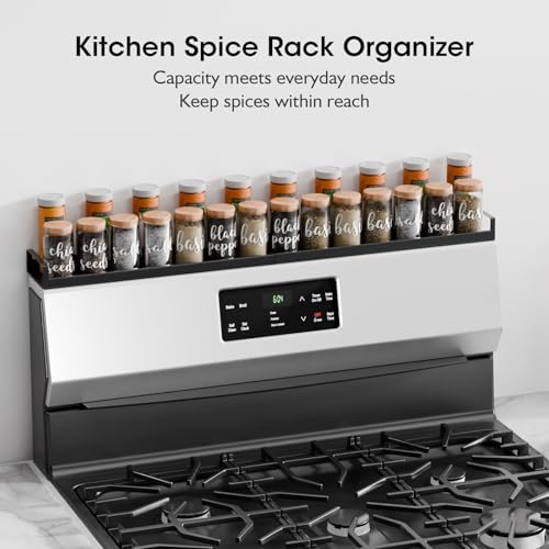 Bumusty 4X Strong Magnetic, 30" Adjustable Oven Shelf Spice Rack Over the Stove, Seasoning Organizer Kitchen Shelves, Matte Black