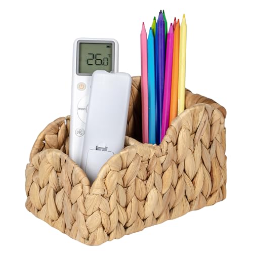 Kriitools Scalloped TV Remote Control Holder Bedside Organizer, Office Desk Caddy Storage Organizer Accessories, Pen Pencil Cup, Makeup Brush Holder, Farmhouse Rustic Decor Organizer Holder, Natural