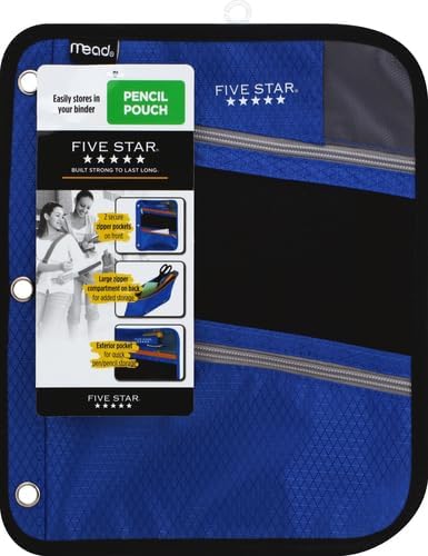 Five Star Pencil Pouch, Pen Case, 3-Pocket Zipper Pouch, Fits 3-Ring Binder, Random Color Shipped, 1 Count (50642) (Pack of 12)