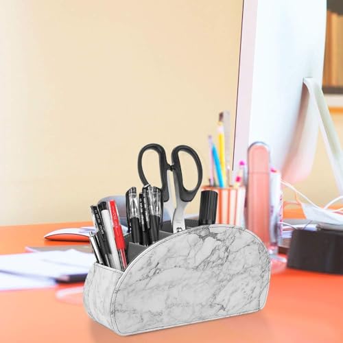 Remote Control Holder with 5 Compartments, PU Leather Remote Caddy Desktop Organizer for TV DVD Blu-Ray Media Player and Heater Controllers, Multifunction Tabletop Storage Box, White - color: White