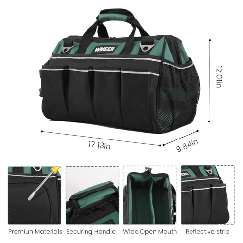 17 in Heavy Duty Tool Bag, 24-Pocket Empty Portable Tool Bags,1680D Thickened Oxford Cloth Tool Bag Organizer,Soft Handle Large Zipper Toolbag for HVAC Craftsman Contractor Carpenter