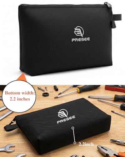 Heavy Duty Canvas Tool Pouch, Multi-Purpose Zipper Utility Bag, Durable Storage Organizer for Tools, Makeup, Cords & Travel Accessories - Black