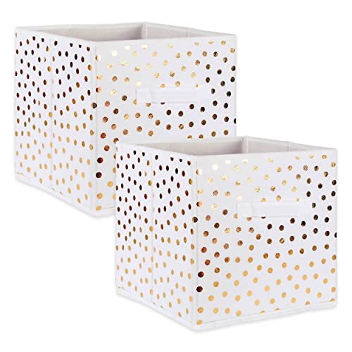 DII Non Woven Polyester Storage Bin, Polka Dot, White & Gold, Large Set of 2 - color: White & Gold, size: Large Set of 2, 13x13x13" Cube