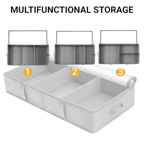 2 Packs Under Bed Storage Containers, Foldable Clothes Draw Organizers with Adjustable Dividers, Handles, Clear Window, Closet Storage Bins for Clothing, Shoes, Blankets