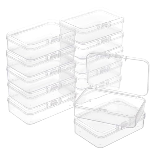BENECREAT 12 Packs Rectangle PP Plastic Container Box, 3x2x0.8inch Bead Storage Organizer Box, Dustproof Case with Hinged Lid for Cards, Beads and Craft Supplies - size: 3x2x0.8inch