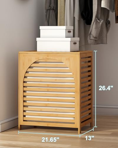Laundry Hamper with Lid, 27.3 Gallon (103L) Bamboo Wood Clothes Laundry Basket with Lid and Handles, Removable Liner - color: Natural, size: Extra Large