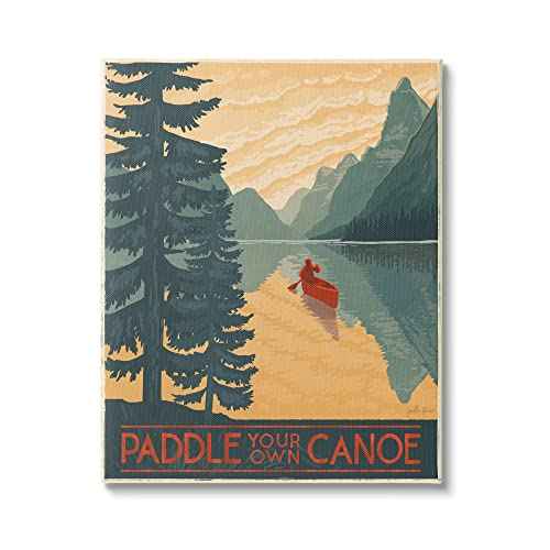 Stupell Industries Paddle Your Own Canoe Phrase Mountain Lake Adventure, Designed by Janelle Penner, 36 x 48, Canvas Wall Art