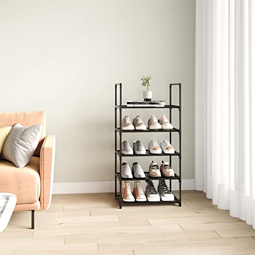 5-Tier Stackable Shoe Rack, Narrow Shoe Stand for 10-12 Pairs Shoe and Boots Organizer Storage Shelf Space Saving for Closet, Entryway and Hallway(Black) - size: 5-Tier(Black)