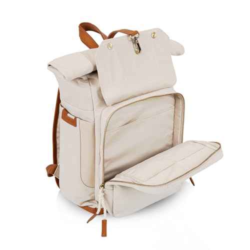PICNIC TIME Carmel Roll Top Backpack Cooler, Canvas Insulated Cooler Backpack Bag for Lunch and Hiking, Portable Beach Cooler Bag, Picnic Bag