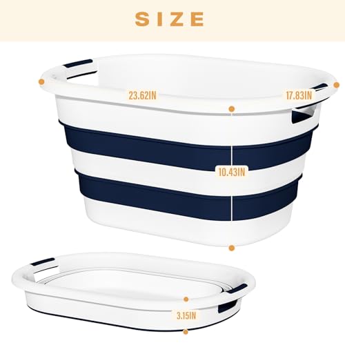 OOAMBB 43L(11.5Gallon) Collapsible Laundry Baskets plastic, Pop Up Laundry hamper/Storage Container, Foldable Laundry Basket with Large Capacity,Sturdy,Space Saver (Blue, 2 Packs) - color: Blue