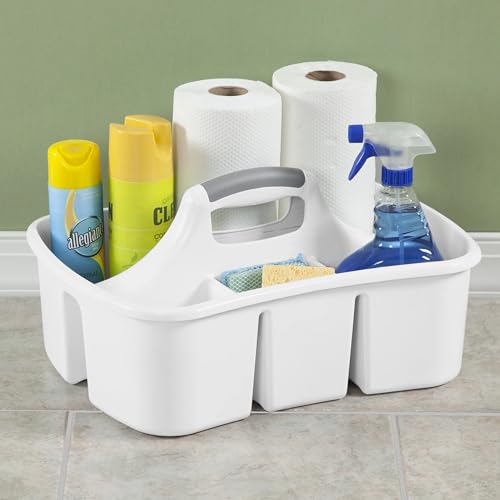 Divided Caddy, Easy Carry Handle, Handy Plastic Utility Storage, White - Multi-Compartment, Durable for Bathroom, Kitchen, Office & Craft Supplies