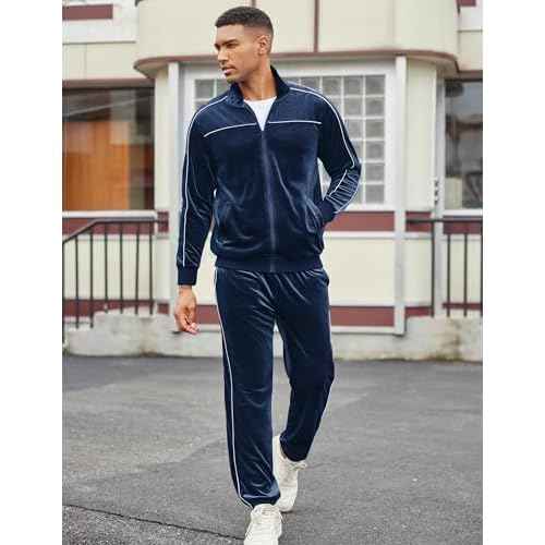 COOFANDY Mens Velour Tracksuits 2 Piece Set Outfits Zip Up Sweatsuits Velvet Jacket Pants Set