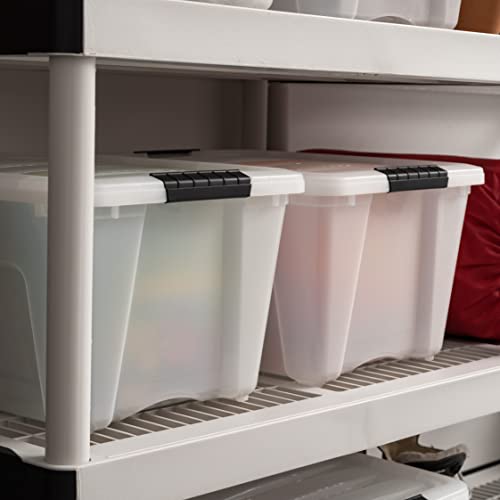 IRIS USA 32 Qt Stackable Plastic Storage Bins with Lids, 4 Pack - BPA-Free, Made in USA - Discreet Organizing Solution, Latches, Durable Nestable Containers, Secure Pull Handle - Pearl - size: 32 Qt, style: 4 Pack