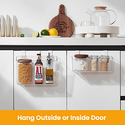 vacane Hanging Basket with Removable Hooks, Plastic Over Cabinet Door Organizer for Organizing Over the Cabinet Organizer Holder for Kitchen, Pantry, Bathroom-Hang Outside or Inside Door-4 Pack - style: 4 Pack