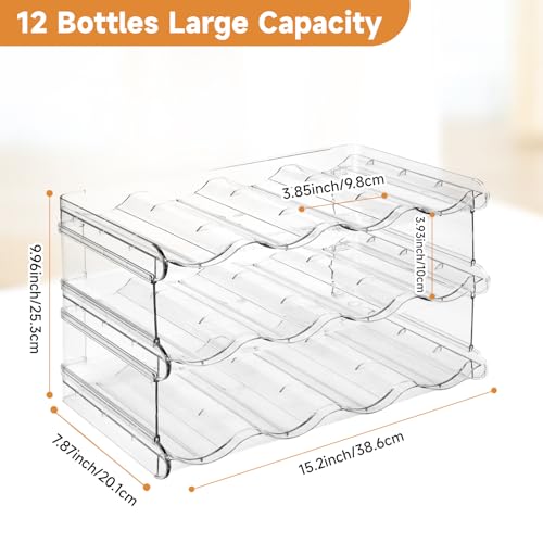 spospo Stackable Water Bottle Organizer, Large Compartment Water Bottle Holder, 3 Tier Water Bottle Organizer for Cabinet, Water Bottle Rack for Kitchen Organization and Storage - Hold 12 Bottles - size: 3 Pack