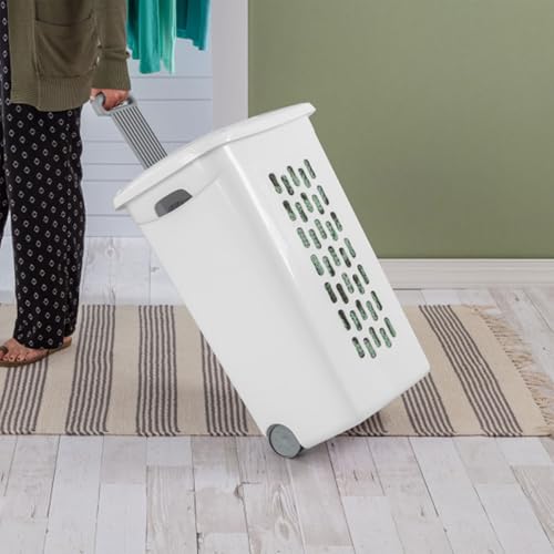 Sterilite 6-Pack Ultra Wheeled Hamper, Laundry Basket w/Flip-Top Lid & Retractable Handle - Plastic Rolling Clothes Storage Cart with Ventilated Holes for Home, Apartment or Dorm - size: 6 Pack