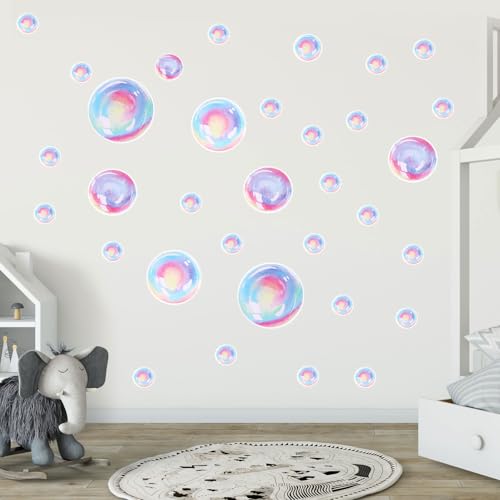 4 Sheet Bubble Wall Decal, Colourful Bubble Wall Stickers Cutouts Under The Sea Stickers Decor Ocean Bubble Wall Stickers for Kids Room Bathroom Wall Mermaid Theme Party Decoration