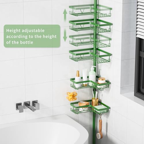KEGII Shower Caddy Tension Pole, 4-Tier Rustproof Adjustable Corner Bathroom Organizer for Renters, 25–114.2 Inch No Drill Space-Saving Shower Storage Rack, Emerald Green - style: Tension Caddy - Emerald Green
