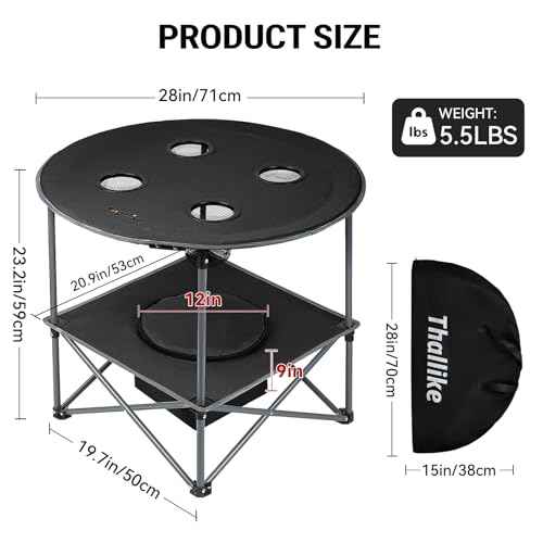 Portable Lightweight Folding Camping Table with Cooler and 4 Large Cup Holders Collapsible Picnic Camp Table Foldable Outdoor Table with Carry Bag for BBQ Tailgating Beach RV Travel Hiking
