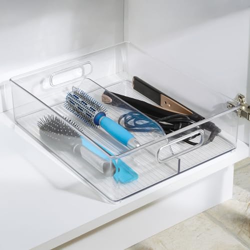 iDesign Divided Storage Bin with Handle for Pantry, Fridge, or Freezer, Clear, Made in USA - style: Pack of 1