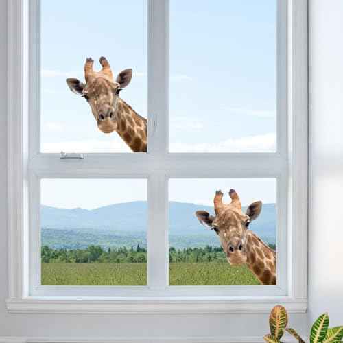 Cute Giraffe Wall Decal Peel and Stick Vinyl Safari Decal Funny Gift for Friends Kids Room Wall Window Decor Fridge Closet Sticker