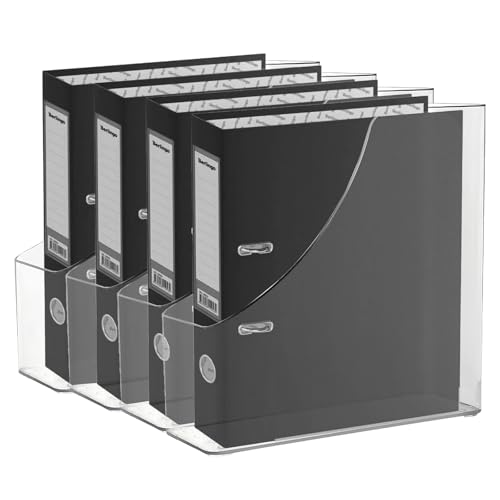 4 Pack Vertical File Holder Clear PET Desk Organizer and Storage Bins Holding for Magazines Binders Notebooks Envelopes File Organizer for Desk Multi-purpose Plastic Document Organizer Work Desktops