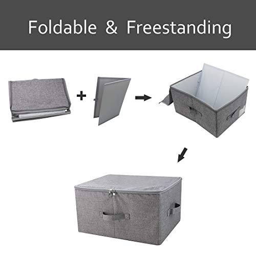 iwill CREATE PRO Pack of 3, 17.7 * 13.8 * 9.8" Stackable Folding Storage Baskets with Lid & Carry Handles & Memo Pocket, Good Wardrobe Separator Bins, Dark Gray - color: Dark Gray, 3pcs