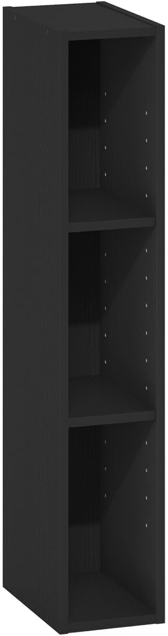 Furinno Fulda Book Shelf, 3-Tier Narrow Bookshelf, Bookcase with 6-in Width Storage Shelf, 9.3 x 5.9 x 31.5, for Living Room, Bedroom, Home Office, Blackwood