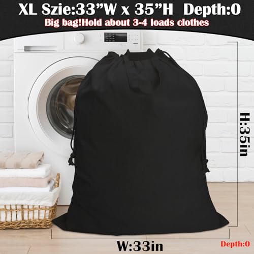 Canvas Laundry Bag 33"Wx 35"H, Thick Canvas Laundry Bag with Handles & Drawstring, Extra Large Heavy Duty Washable Basket Liner Hamper Liner Storage Sack (XL Black) - color: Black, size: XL 33"W x 35"H┃1 Pack