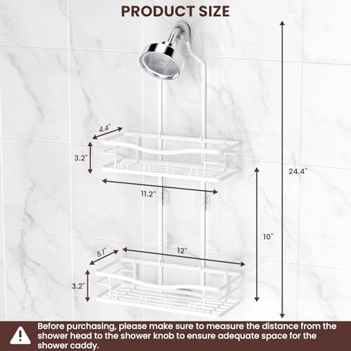 REINHARDT Shower Caddy Hanging, Rustproof Shower Caddy Anti-Swing Shower Organizer No Drilling Showers Racks with Soap Holder Multi Hooks Bathroom Storage for Shampoo Sponge, White - color: White
