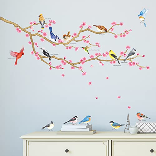 DECOWALL WL2-2009 Garden Birds and Cherry Blossom Wall Stickers Wall Decals Peel and Stick Removable Wall Stickers for Kids Nursery Bedroom Living Room d?cor