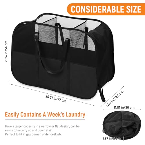 Collapsible Laundry Baskets with 3 Compartment, 150L Tear-proof Pop Up Hamper, Foldable Laundry Basket with Tote Handles, Dirty Clothes Hamper for Laundry, Bedroom, Bathroom, Dorm Black - style: 3 Compartments- Black