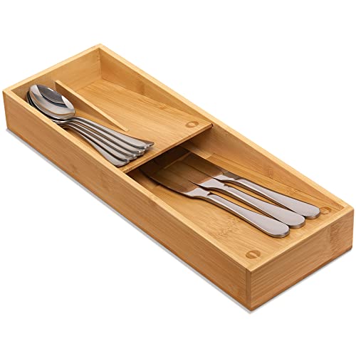 guiogc Bamboo Silverware Drawer Organizer, Kitchen Cutlery Tray,Utensil Holder for Spoons, Forks, Knives in Kitchen - size: Small