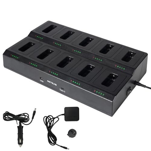 Retevis RT22 10-Way Walkie Talkie Charger, Ten Way Multi Unit Charger, for Retevis RT22 RT22S RB19 RB19P RB39 RB39P Walkie Talkie and Battery, 5 LED Indicators, AC/DC Adapter, Replaceable Base(1 Pack)