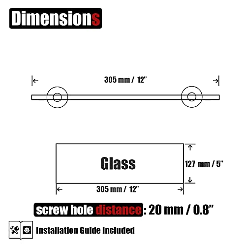 JQK Bathroom Glass Shelf Gold, Tempered Glass Shower Storage 12 by 5 inches, 304 Stainless Steel Brushed Gold Wall Mount 2 Pack, TGS101L12-BG-P2 - color: Gold, size: 12 Inch (2 Pack)