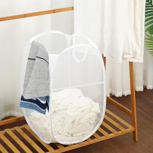 Larpur Pop Up Laundry Hampers, Portable Mesh Laundry Baskets, Collapsible Clothes Laundry Bin for Bedroom, Travel, Bathroom, College Dorm, White - 2 Pack - color: White-2 pack