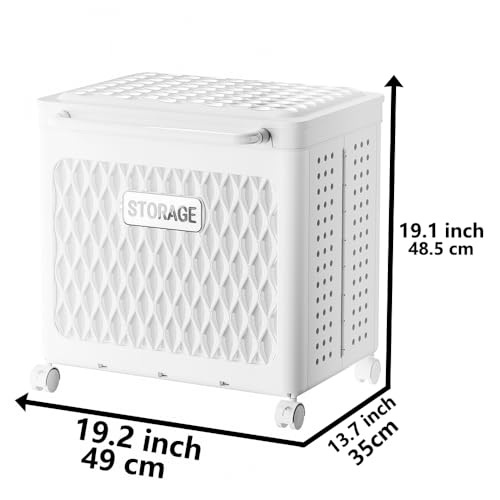 WESAPPINC 55L Collapsible Large Laundry Hamper, Plastic Laundry Basket with Wheels,Suitable for Bathroom, Bedroom, Dorm Room & Laundry Room,Basket with Handle (80L White) - color: 80L White