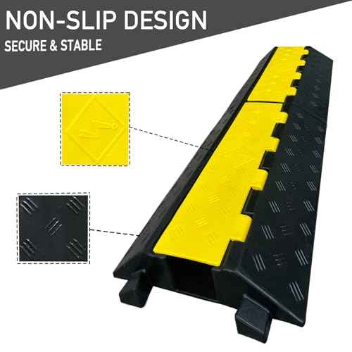 Foldable1 Channel Rubber Cable Protector Wire Hose Protective Ramp 22000Lbs Load Capacity Traffic Speed Bump for Asphalt Concrete Gravel Driveway Indoor Outdoor (1PACK)