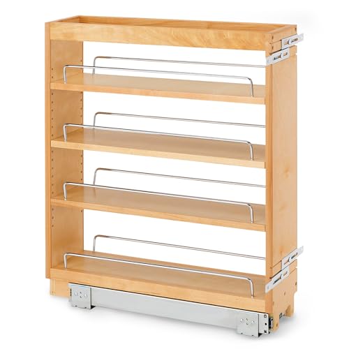 Rev-A-Shelf 5" Wood Pullout Kitchen Cabinet Organizer for 5.5" W Opening - Spice Caddy & Seasoning Rack Sliding Storage with Adjustable Shelves for Pantry Organization, 448-BC-5C - size: 5"W"