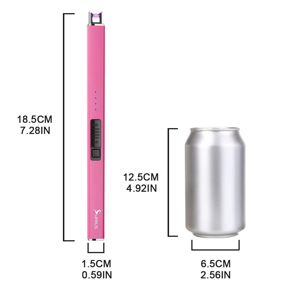 SUPRUS Fluorescent Lighter Glows in The Dark Electric Lighter Candle Lighter Rechargeable USB Arc lighters with Safety Lock Windproof Flameless Plasma for Candle BBQ Camping (Pink)