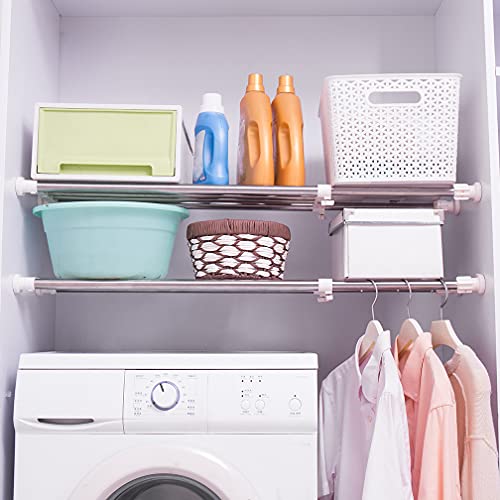 Hershii Expandable Closet Tension Shelf Rod Adjustable Storage Rack Heavy Duty DIY Organizer Divider for Wardrobe Cupboard Kitchen Bathroom - size: 69-91.5cm/27.16-36.02inches