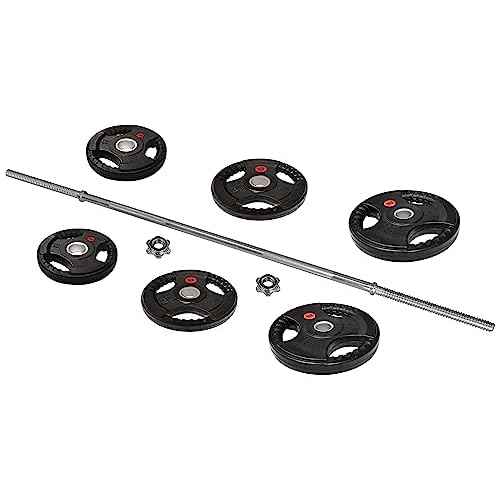 Fitvids Cast Iron Standard Weight Plates Including 5FT Standard Barbell with Star Locks, 45-Pound Set (35 Pounds Plates + 10 Pounds Barbell), Multiple Packages