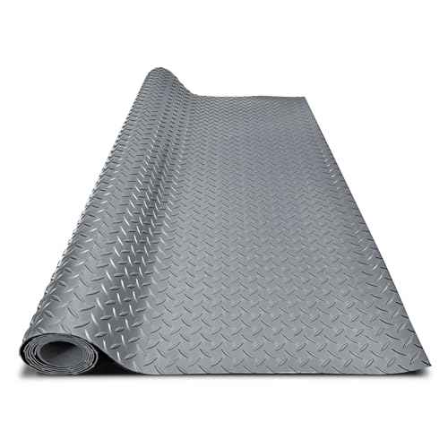 4x6 FT Garage Floor Mat, 2.8mm Thickened Flooring Roll Diamond Plate PVC Rubber Trailer Mat, Non-Slip Floor Mat for Garage, Warehouse, Gyms, Boats, Pickup Truck, Gray