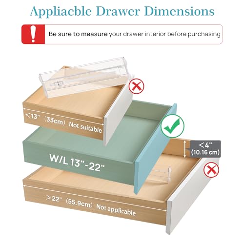 Vtopmart 8 Pack Drawer Dividers for Clothes, 4" High 13"-22" Adjustable Expandable Dresser Drawer Organizer, Clear Plastic Separators for Dresser, Baby Clothing, Underwear, Cosmetic, Toiletries - size: 4" H,13-22" L