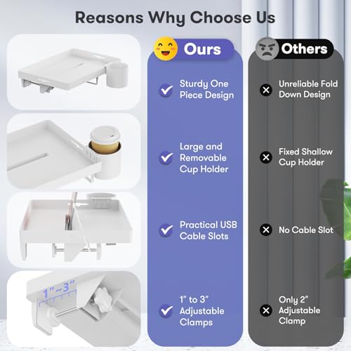 Bedside Shelf for Top Bunk Bed, Bedroom Dorm Room Essential Nightstand for College Student, White Bunk Bed Tray Table with 50LBS Capacity, BedShelf with Cup Holder (Material & Clamping Screw Updated) - color: White (Updated Version)
