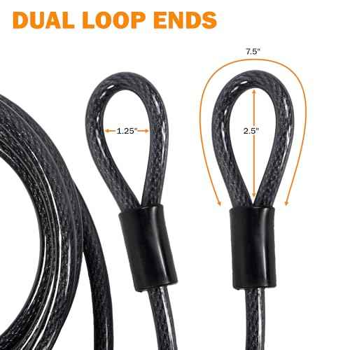 Lumintrail 10mm Heavy-Duty Security Cable, Vinyl Coated Braided Steel with Sealed Looped Ends (4', 7', 10', 15', or 30') (10-FT)