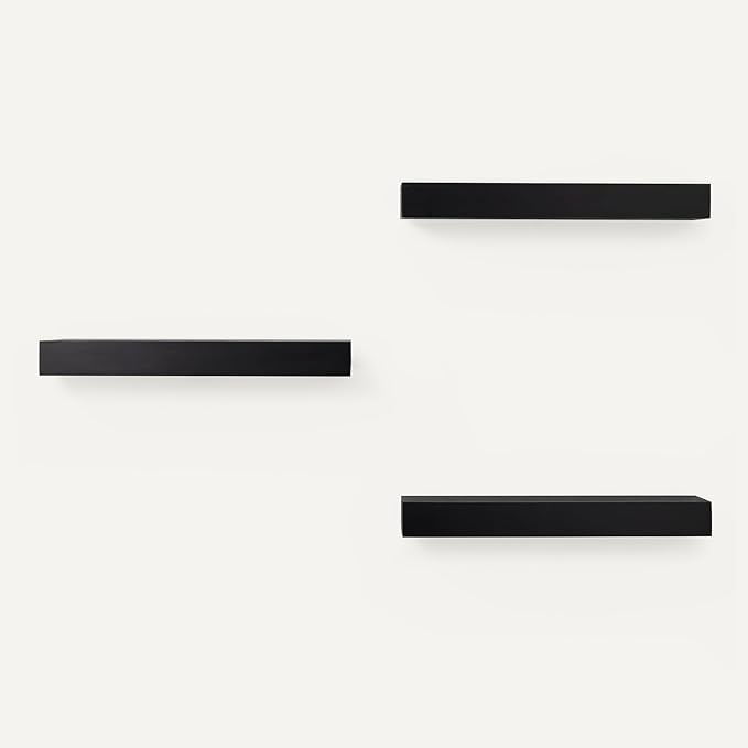 Amazon Basics Wood Floating Wall Shelves, 3-Pack, Black, 15.8" x 5" x 1.8"