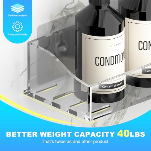 Acrylic Shower Shelves 3 Pack, Clear Adhesive Shower Caddy Organizer, Rustproof No Drill Wall Mount Bathroom & Kitchen Storage Rack - color: Clear