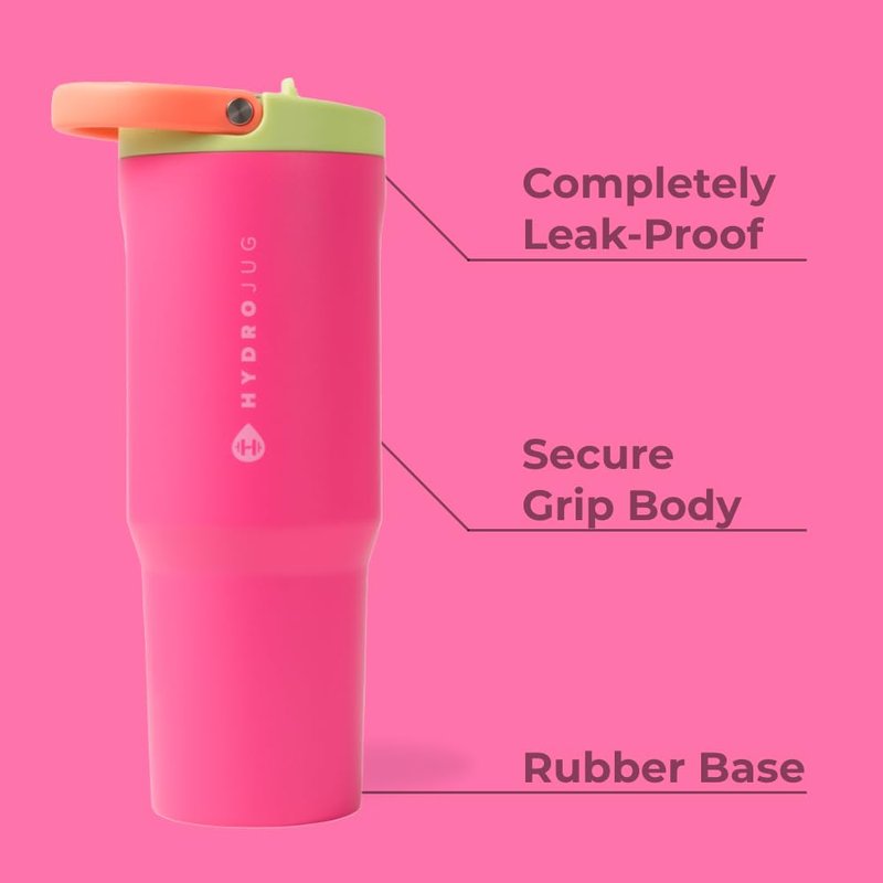 HydroJug Sport - Stainless Steel Tumbler with Straw, Vacuum Insulated, 32oz Leakproof Water Bottle, Ergonomic Design, Reusable, Dishwasher Safe, Rubber Base, Durable for Gym or Outdoors, Orchid