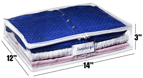 Masirs Clear Sweater Storage Bags 2-Pack – Zippered Vinyl Organizers with Label Pocket, Durable Dustproof Clothing Storage for Sweaters, Blankets, Linens, Underbed & Closet Use - size: Sweater Storage Bag